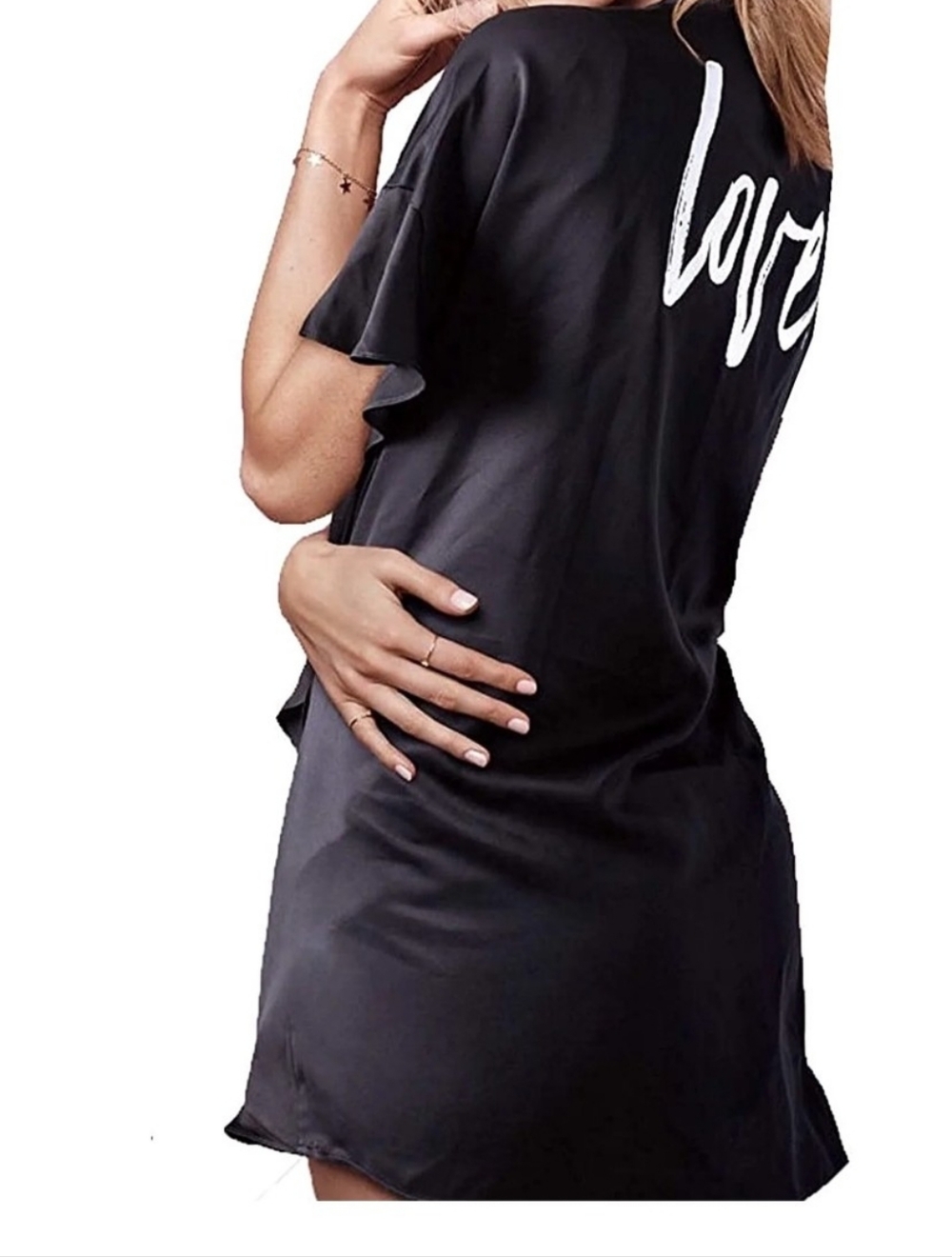 VICTORIA'S SECRET Flounce Short Sleeve Satin "LOVE' Wrap Robe OS